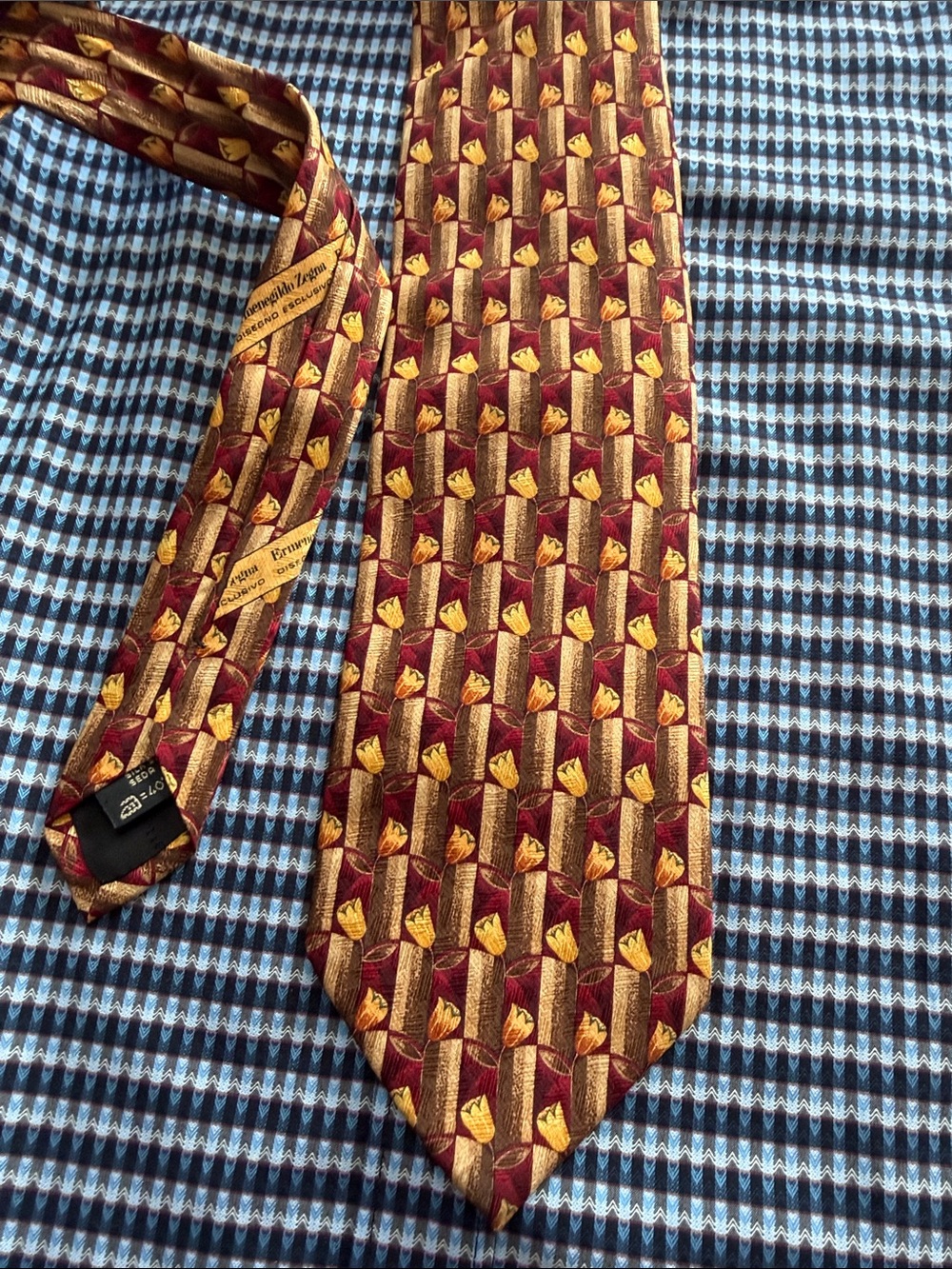 Ermenegildo Zegna Burgundy brown Yellow Floral Silk Tie 58" x 3.75"